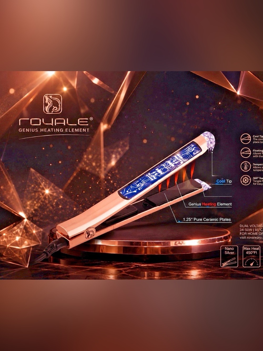 ROYALE Platinum Genius Flat Iron - LIMITED EDITION ROSE GOLD - NWT - Picture 3 of 8